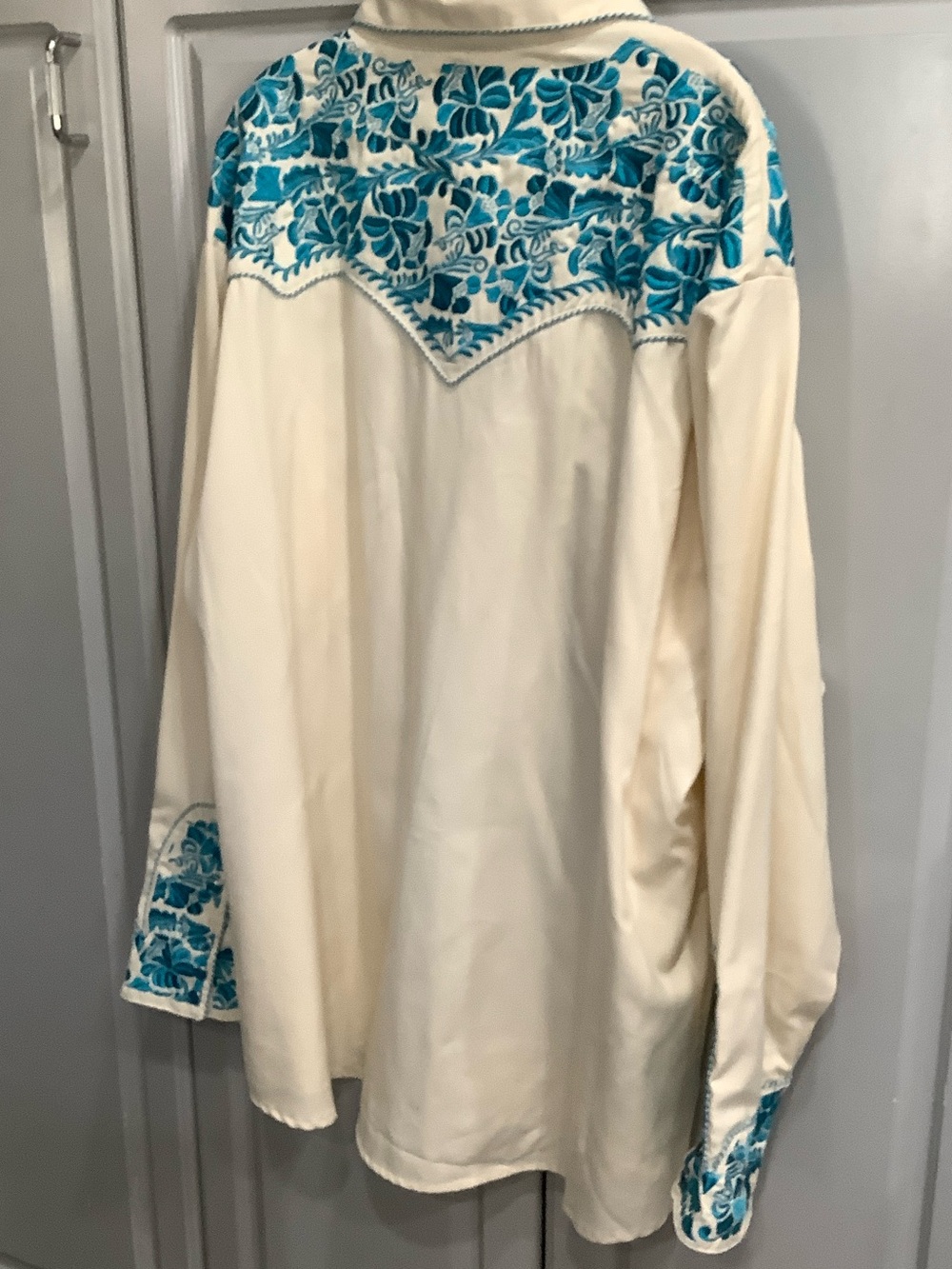 Scully Men’s Southwestern Teal Floral Embroidery Pearl Snap Shirt 4X - Picture 4 of 13